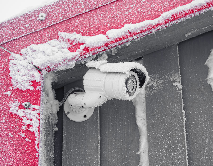 Snow-fall on home security camera in wineter season