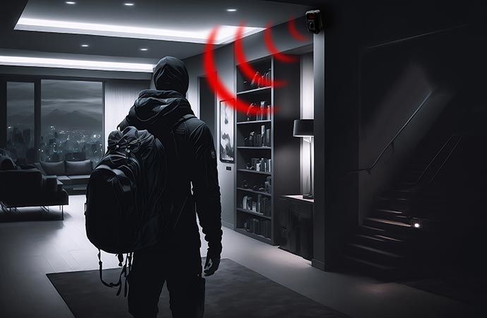 Black dressed man trying to burgle