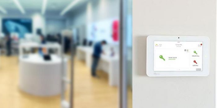 Interactive panel installed on the white wall